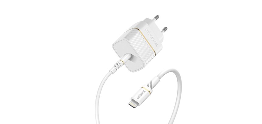 OtterBox EU Wall Charger 20W - 1X USB-C 20W USB-PD + USB C-Lightning Cable 1m, Cloud Dust White