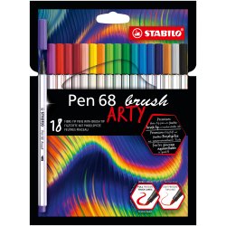 Feutre pinceau stabilo pen 68 brush arty aquarellable encre sans odeur riche en pigments  etui carton 18 unites