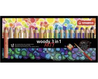 Crayon couleur stabilo woody multi talent 18 crayons 3 en  1 arty +1 pinceau rond taille 8 + 1 taille crayon