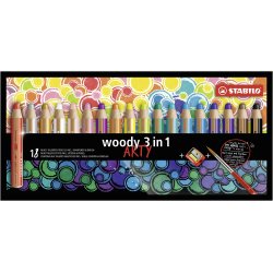 Crayon couleur stabilo woody multi talent 18 crayons 3 en  1 arty +1 pinceau rond taille 8 + 1 taille crayon