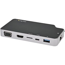 StarTech.com Adaptateur Multiport USB C - USB-C vers 4K HDMI ou VGA avec 100W Power Delivery Pass-through, 2-Port 10Gbps USB Hub, MicroSD, GbE - USB 3.1 Type-C Mini/Travel Dock