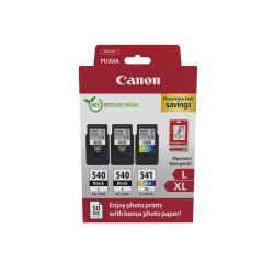 CANON PG-540L + CL-541XL Pack 3 cartouches 2 noires + 1 couleur pour imprimante jet d'encre avec 50 papiers photo