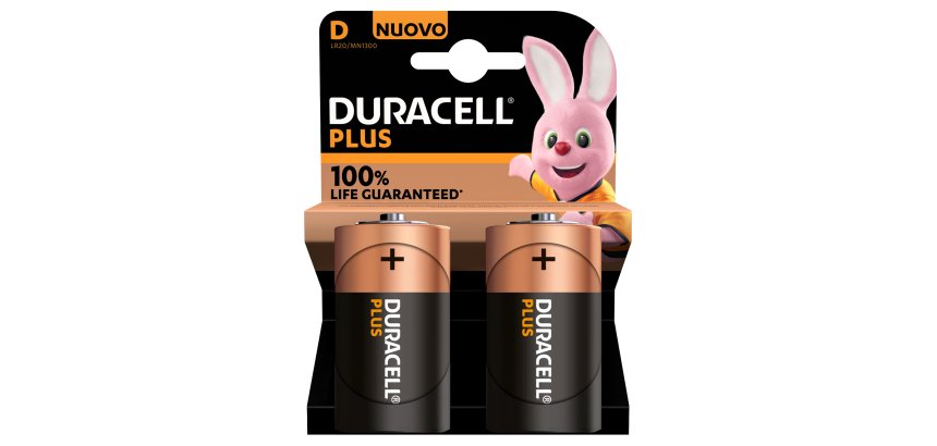 Piles alcalines D Plus 100%, 1,5V LR20 MN1300, lot de 2 piles