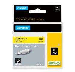 DYMO Rhino etiquetas industriales de tubo termorretráctil | 12 mm x 1,5 m | de color negro sobre fondo amarillo