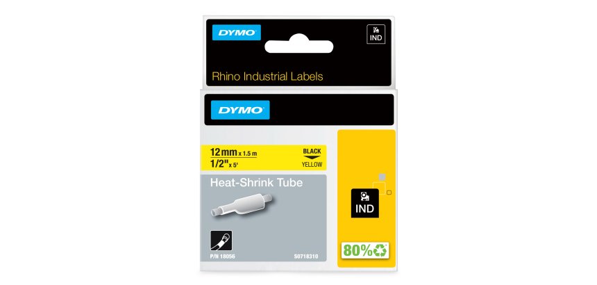 DYMO Rhino etiquetas industriales de tubo termorretráctil | 12 mm x 1,5 m | de color negro sobre fondo amarillo