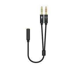 AISENS Cable Adaptador Audio Jack 3.5 4pines/H-2xjack 3.5 3pines/M, Negro, 25cm