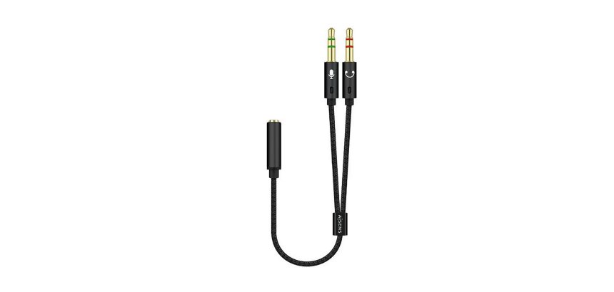 AISENS Cable Adaptador Audio Jack 3.5 4pines/H-2xjack 3.5 3pines/M, Negro, 25cm