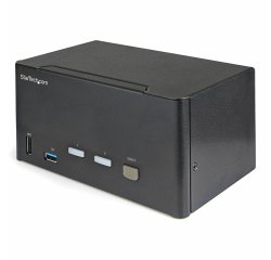StarTech.com Commutateur KVM DisplayPort 2 Ports pour 3 Moniteurs - 4K 60Hz UHD HDR - KVM de Bureau DP 1.2 avec Hub USB 3.0 2 ports (5Gbps) et 4 Ports USB 2.0 HID, Audio - Commutation par Touches - TAA