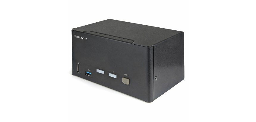 StarTech.com Commutateur KVM DisplayPort 2 Ports pour 3 Moniteurs - 4K 60Hz UHD HDR - KVM de Bureau DP 1.2 avec Hub USB 3.0 2 ports (5Gbps) et 4 Ports USB 2.0 HID, Audio - Commutation par Touches - TAA