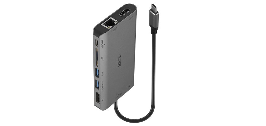 Lindy DST-Mini XT, Mini Docking Station USB-C pour Laptop pour un écran (4K) ou deux écrans (Full HD) & charge 100W