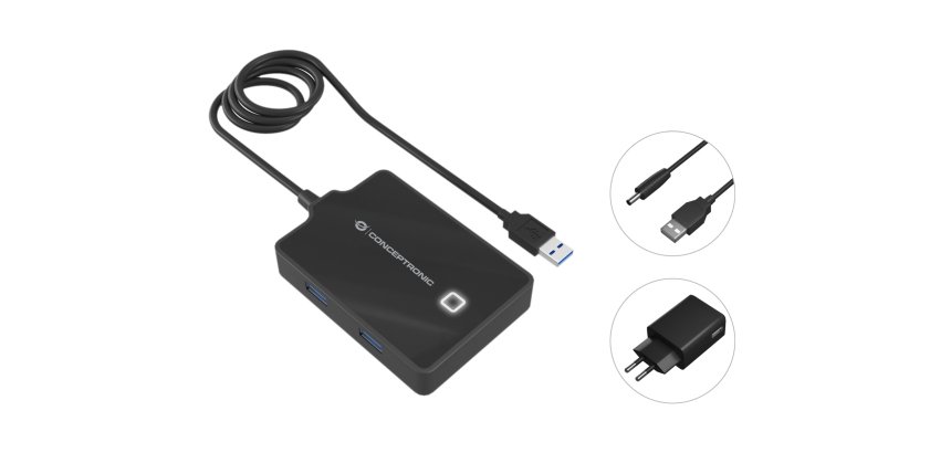 Conceptronic HUBBIES11BP base para portátil y replicador de puertos USB 3.2 Gen 1 (3.1 Gen 1) Type-A Negro