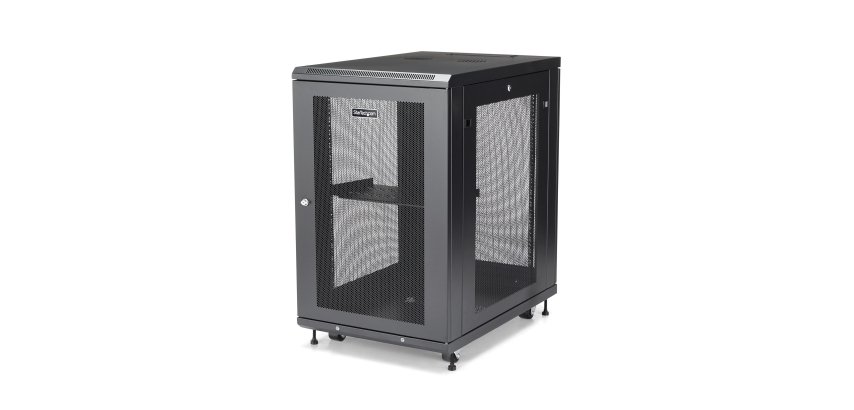 StarTech.com Armadio Rack 19" 18U su Ruote a 4 Montanti, Server Rack 19 Pollici Mobile con Ripiano 1U e pannelli laterali con serratura. Rack Dati Ventialta con Profondità di montaggio regolabile