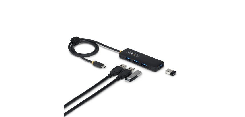 StarTech.com Hub USB-C à 4 Ports, 5 Gbps, Alimenté par Bus, Mini-Hub USB-C vers 4x USB-A, Câble Hôte Extra Long de 61 cm, Plastique PCR, Hub USB Portable pour Ordinateur de Bureau/Portable