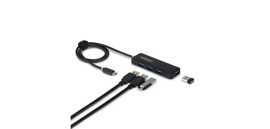 StarTech.com Hub USB-C à 4 Ports, 5 Gbps, Alimenté par Bus, Mini-Hub USB-C vers 4x USB-A, Câble Hôte Extra Long de 61 cm, Plastique PCR, Hub USB Portable pour Ordinateur de Bureau/Portable