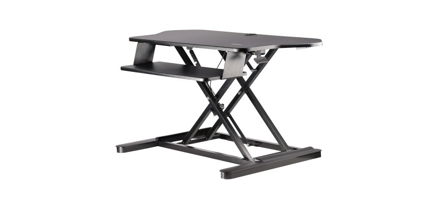 StarTech.com Convertidor Escritorio de Pie y Sentado de Esquina - con Bandeja para Teclado - con Superficie de 89cm x 53cm - Escritorio Ergonómico de Altura Ajustable - para Dos Monitores