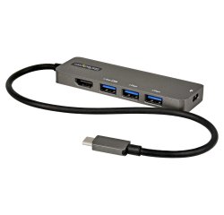 StarTech.com Adaptateur Multiport USB-C - Adaptateur USB-C vers HDMI 2.0b 4K 60Hz (HDR10), Alimentation 100W Passthrough, Hub 4 Ports USB 3.0 - Mini Dock USB Type-C - Câble Intégré 30cm