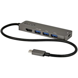 StarTech.com Adaptateur Multiport USB-C - Adaptateur USB-C vers HDMI 2.0b 4K 60Hz (HDR10), Alimentation 100W Passthrough, Hub 4 Ports USB 3.0 - Mini Dock USB Type-C - Câble Intégré 30cm