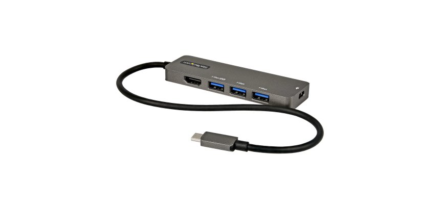 StarTech.com Adaptateur Multiport USB-C - Adaptateur USB-C vers HDMI 2.0b 4K 60Hz (HDR10), Alimentation 100W Passthrough, Hub 4 Ports USB 3.0 - Mini Dock USB Type-C - Câble Intégré 30cm