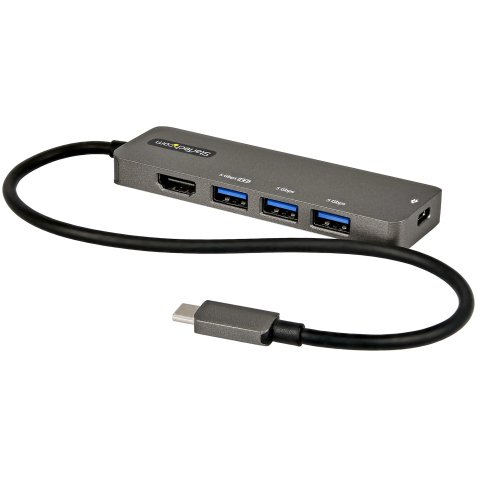 StarTech.com USB C Multiport Adapter - USB-C naar HDMI 2.0b 4K 60Hz (HDR10), 100W Power Delivery Pass-Through, 4-Port USB 3.0 Hub - USB Type-C Mini Dock - 30cm Vaste Kabel