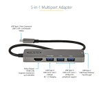 StarTech.com USB C Multiport Adapter - USB-C to HDMI 2.0b 4K 60Hz (HDR10), 100W Power Delivery Pass-Through, 4-Port USB 3.0 Hub - USB Type-C Mini Dock - 12" (30cm) Long Attached Cable