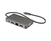 StarTech.com Adaptador Multipuertos USB-C - Docking Station USB Tipo C a HDMI 4K30 o VGA 1080p - Replicador de Puertos USBC PD de 100W - Hub USB de 3 Puertos - Red - con Cable Incorporado de 30cm