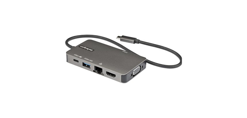 StarTech.com Adaptateur Multiports USB-C - USB-C vers HDMI 4K 30Hz ou VGA 1080p - Mini Dock USB Type-C avec Alimentation 100W Passthrough - Hub USB 3 Ports USB 5Gbps - GbE - Câble Intégré 30cm