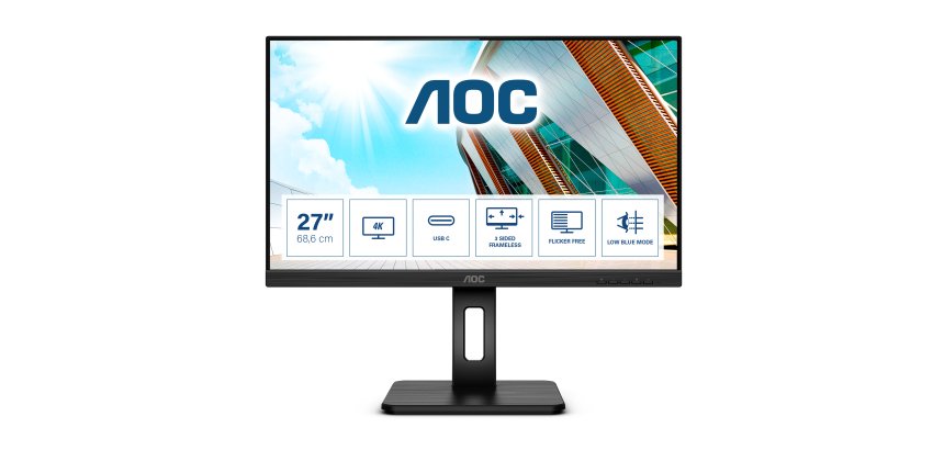 AOC U27P2CA computer monitor 68.6 cm (27") 3840 x 2160 pixels 4K Ultra HD LED Black