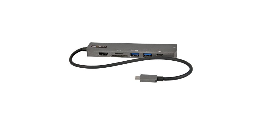 StarTech.com Adaptateur Multiport USB-C - USB Type C vers HDMI 2.0 4K 60Hz, Alimentation 100W Passthrough, SD/MicroSD, Hub 2 Ports USB 3.0 - GbE - Mini Dock USB-C - Câble Intégré 30cm