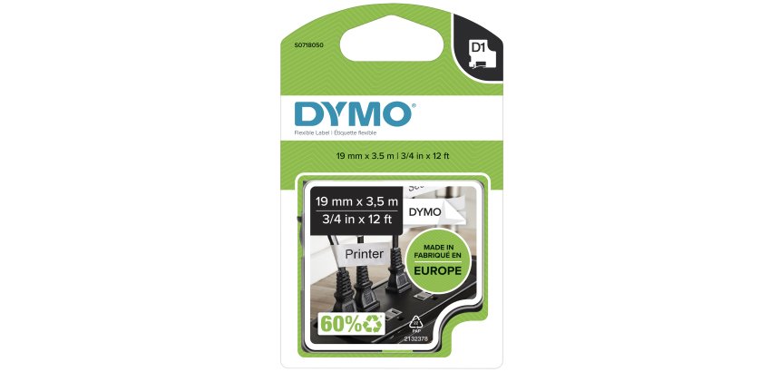 DYMO D1 Etichette Flessibile in Nylon | Rotolo da 12 mm x 3.5 m | stampa nera su bianco | etichette autoadesive per etichettatrice LabelManager