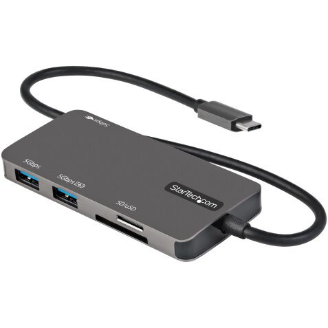 StarTech.com Adaptador Multipuertos USB C - USB C a HDMI de 4K - 100W de Entrega de Alimentación PD - SD - MicroSD - Hub Ladrón USB 3.0 de 3 Puertos - Dock USB Tipo C - con Cable Incorporado de 30cm