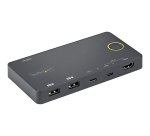 StarTech.com Switch KVM Hybride 2 Ports USB-A + HDMI & USB-C - Écran Unique HDMI 2.0 4K 60Hz - Commutateur KVM Compact HDMI Desktop et/ou Laptop - Alimenté par Bus USB - Compatible Thunderbolt 3