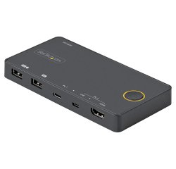 StarTech.com Switch KVM Hybride 2 Ports USB-A + HDMI & USB-C - Écran Unique HDMI 2.0 4K 60Hz - Commutateur KVM Compact HDMI Desktop et/ou Laptop - Alimenté par Bus USB - Compatible Thunderbolt 3