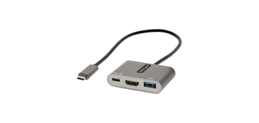 StarTech.com Adaptador Multipuertos USB C, USB Tipo C a HDMI, Vídeo de 4K, PD de 100W, Pass Through, Hub Ladrón USB 3.0 1x USBC 1x USBA, Mini Docking Station USBC para Portátil