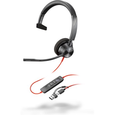 Poly Blackwire 3310 Monaural Microsoft Teams Certified USB-C Headset +USB-C/A Adapter