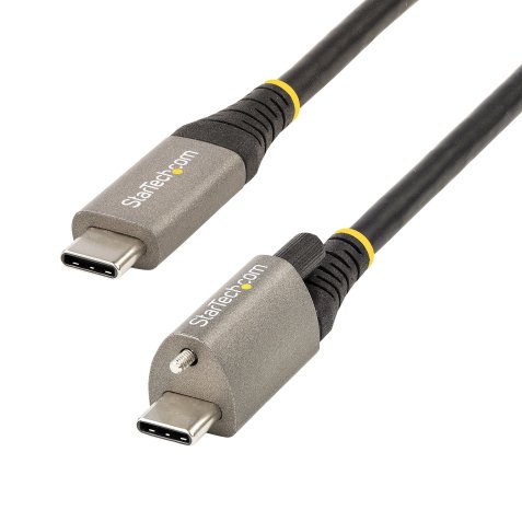 StarTech.com Cable de 1m USB-C con Tornillo Superior de Fijación -10Gbps - Cable Tipo C USB 3.2 Gen 2 - con Carga por Entrega de Alimentación PD de 100W (5A), Modo Alt de DP