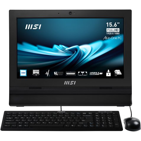 MSI Pro AP162T ADL-007XES All-in-One PC Intel® N N100 39,6 cm (15.6") 1920 x 1080 Pixeles Pantalla táctil PC todo en uno 4 GB DDR4-SDRAM 256 GB SSD Wi-Fi 6 (802.11ax) Negro