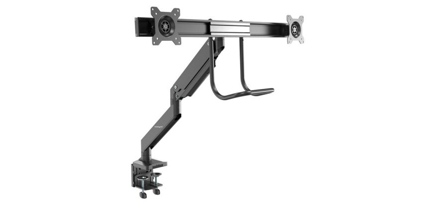 StarTech.com Desk Mount Dual Monitor Arm - Ergonomic Dual Monitor VESA Mount 32" (17.6lb/8kg) Displays - Crossbar Handle for Synchronized Full Motion - Height Adjustable - C-Clamp/Grommet