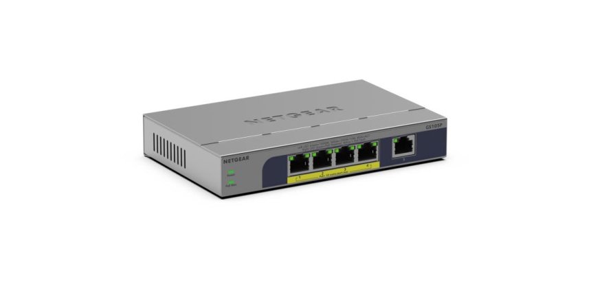 NETGEAR GS105P Non-géré Gigabit Ethernet (10/100/1000) Connexion Ethernet, supportant l'alimentation via ce port (PoE) Montage sur le bureau ou sur le mur Gris
