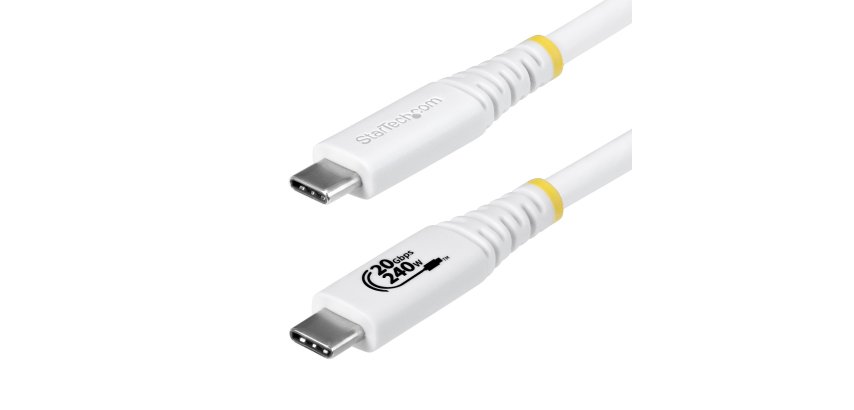 StarTech.com Câble USB 4 de 2 m, 20 Gbps, Câble USB-C Certifié USB-IF, PD EPR 240 W, DP 2.1 4K 120 Hz, Gaine TPE, Cordon USB-C Blanc