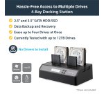 StarTech.com 4-Bay Hard Drive Duplicator and Eraser, Standalone 1:3 SATA HDD/SSD Cloner/Copier, USB 3.0 / eSATA to SATA Docking Station, Hard Drive Duplicator and Sanitizer Dock, Toolless / Top-Loading Design