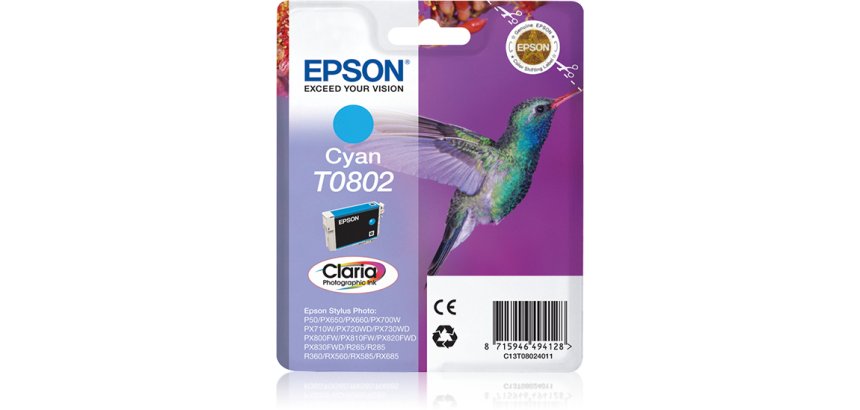 Epson Hummingbird Singlepack Cyan T0802 Claria Photographic Ink