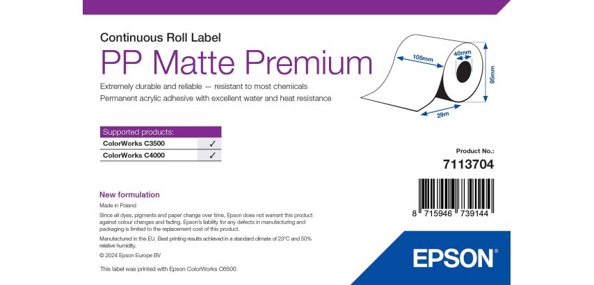 Epson 7113704 etiqueta de impresora Blanco Etiqueta para impresora autoadhesiva