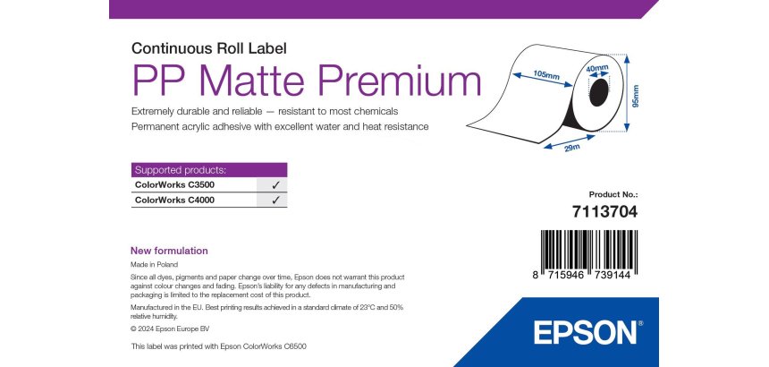 Epson 7113704 etiqueta de impresora Blanco Etiqueta para impresora autoadhesiva