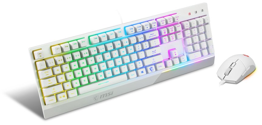 MSI VIGOR GK30 COMBO WHITE MEMchanical Gaming Keyboard + Gaming Mouse Bundle 'UK Layout, 6-Zone RGB Lighting Keyboard, Dual-Zone RGB Lighting Mouse, 5000 DPI Optical Sensor, Center'