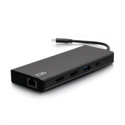 C2G Station d’accueil USB-C® 9-en-1, double écran avec HDMI®, Ethernet, USB, audio 3,5 mm et puissance électrique jusqu’à 60 W - 4K 30 Hz (conforme TAA)