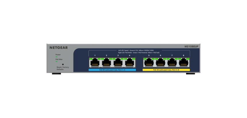 NETGEAR 8-port Ultra60 PoE++ Multi-Gigabit (2.5G) Ethernet Plus Switch Gestionado L2/L3 2.5G Ethernet (100/1000/2500) Energía sobre Ethernet (PoE) Gris
