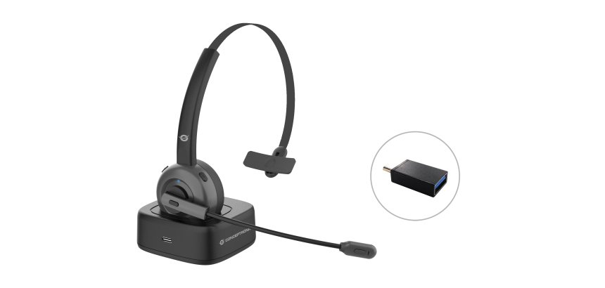 Conceptronic POLONA03BD auricular y casco Auriculares Inalámbrico Diadema Oficina/Centro de llamadas Bluetooth Base de carga Negro