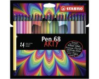 Feutre dessin stabilo pen 68 arty encre inodore base eau   pointe moyenne trace 1mm etui carton 24 unites