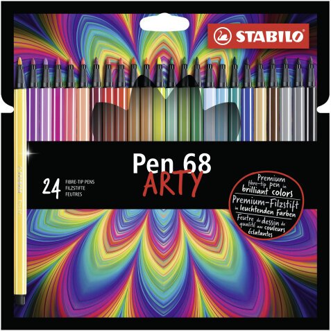 Pen 68 ARTY feutre de dessin pointe moyenne - Etui carton de 24 feutres - Coloris assortis