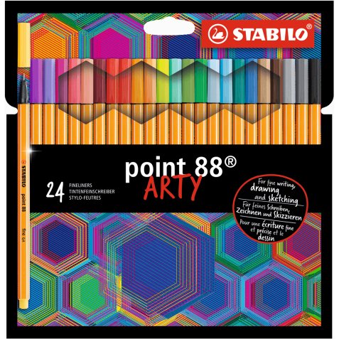 Point 88 ARTY feutre pointe fine (0,4 mm) - Etui de 24 feutres fins - Coloris assortis